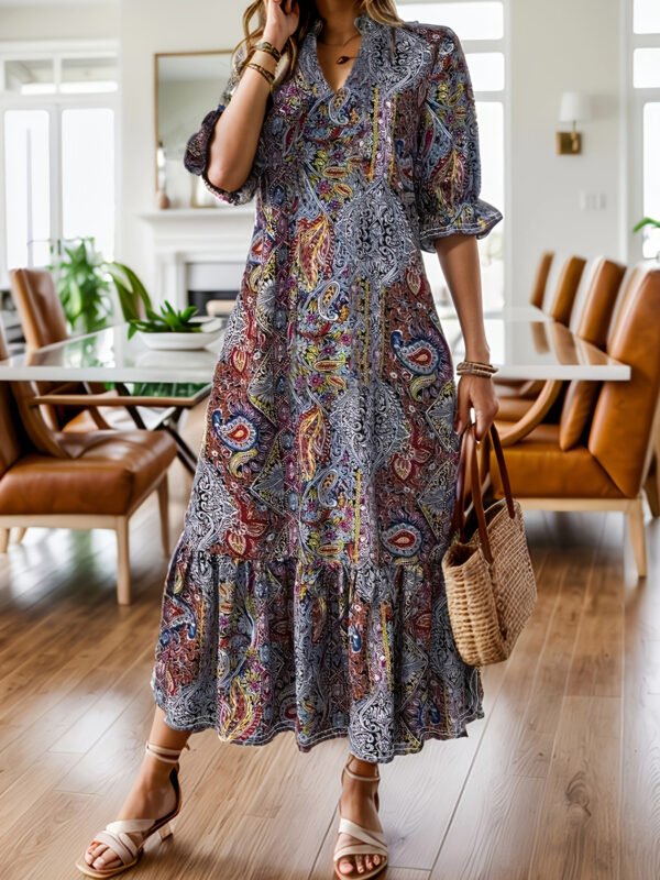 Women's Clothing Printed V-neck Plus Size Dress - Image 8