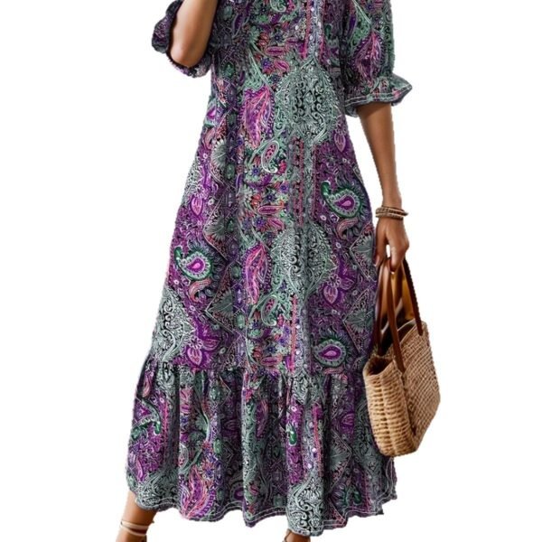 Women's Clothing Printed V-neck Plus Size Dress - Image 6