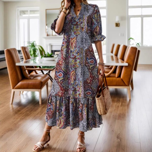 Women's Clothing Printed V-neck Plus Size Dress - Image 2
