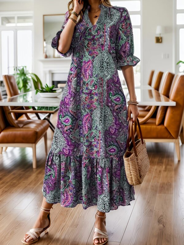 Women's Clothing Printed V-neck Plus Size Dress - Image 7