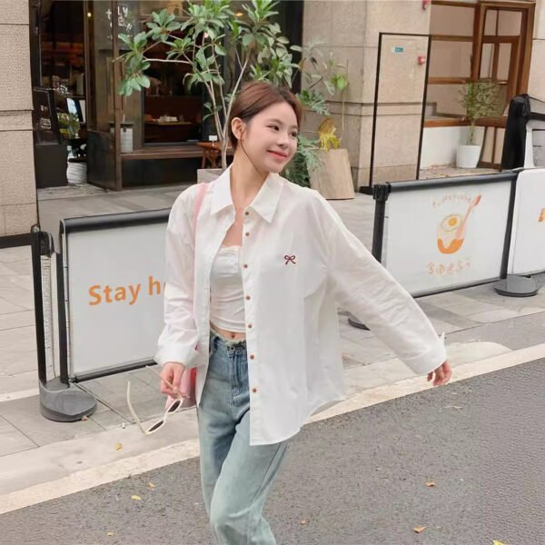 Gentle Bow Embroidered Shirt For Women - Image 3