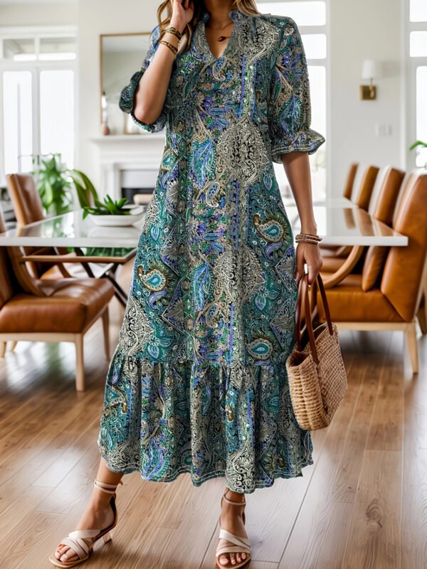 Women's Clothing Printed V-neck Plus Size Dress - Image 3