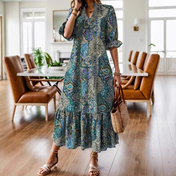 Women's Clothing Printed V-neck Plus Size Dress - Image 4
